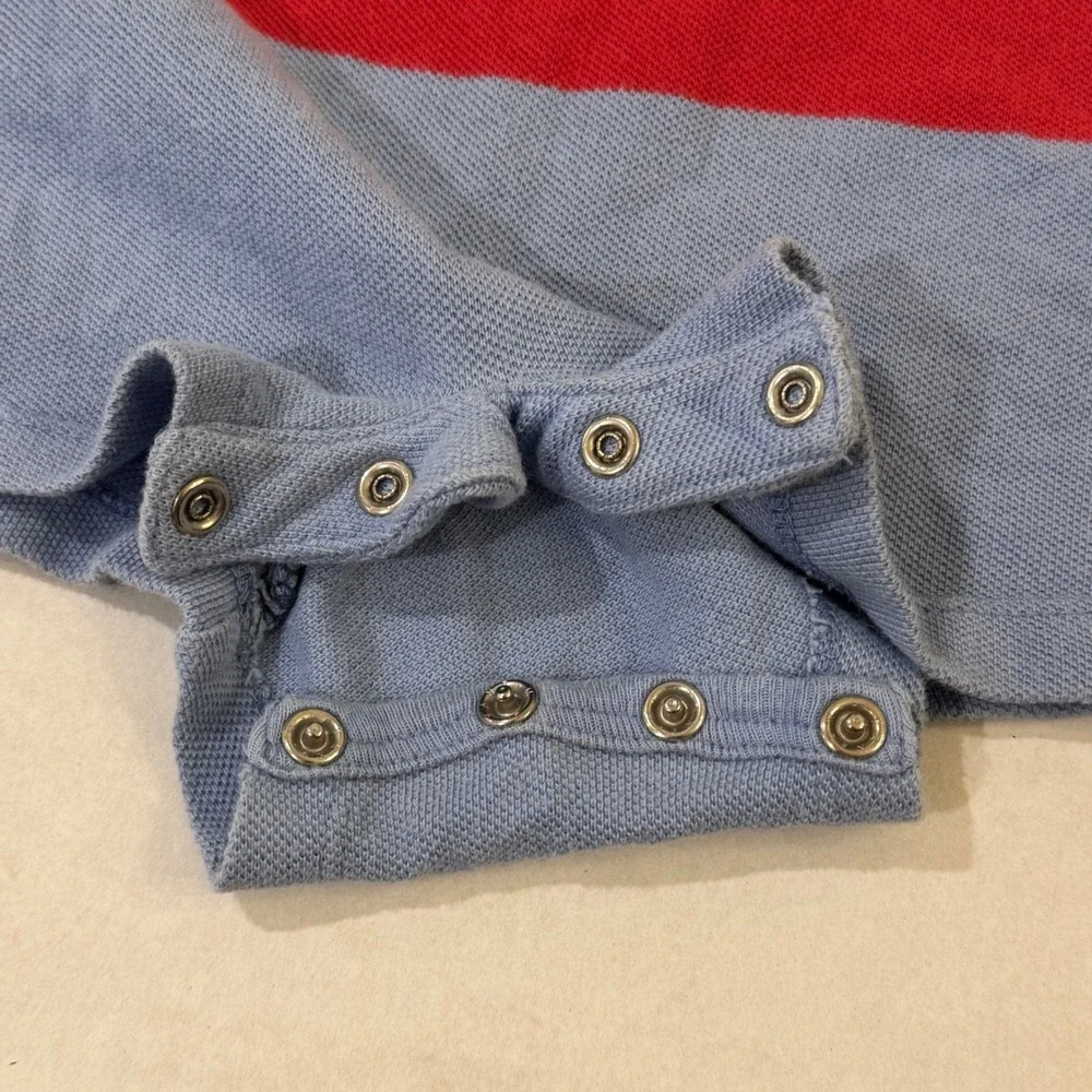 Ralph Lauren Romper Baby 3M Red White Blue Colorblock Polo Snap Bottom Outfit